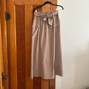 NYC Tan Midi Skirt with Tie Waist